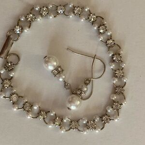 Vintage Pearl, Crystal and Silver Jewelry Set
